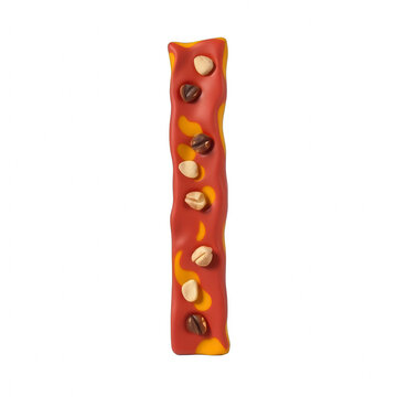 Letter I shaped candy bar with nuts and coffee beans
