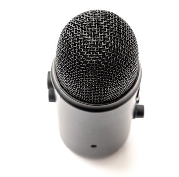 Close up top view of a black condenser microphone