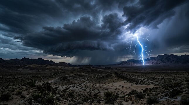 Dramatic stormy sky over barren landscape.