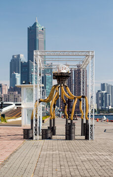 Futuristic art structure displayed at Kaohsiung Pier 2 arts in Kaohsiung, Taiwan.
