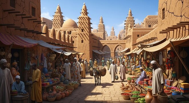 Ancient Mud Brick Marketplace in Sub-Saharan Africa