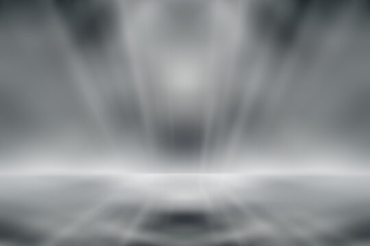 White and gray studio backdrop with star light scene, blank perspective stage for product montage or artwork.