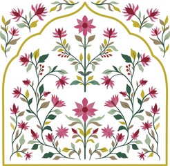 Traditional mughal style floral archway illustration with pink flowers, heritage © UttamChandra
