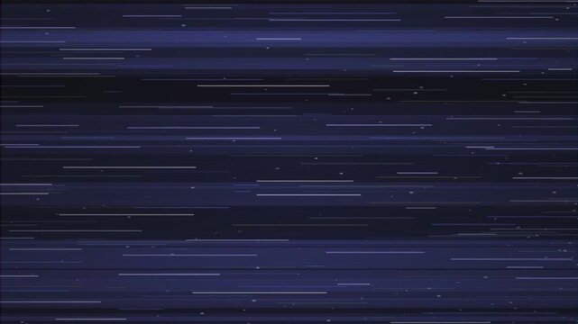 Abstract digital glitch animation with moving horizontal lines on a dark blue background. Retro VHS tracking noise, television static and analog video interference concept