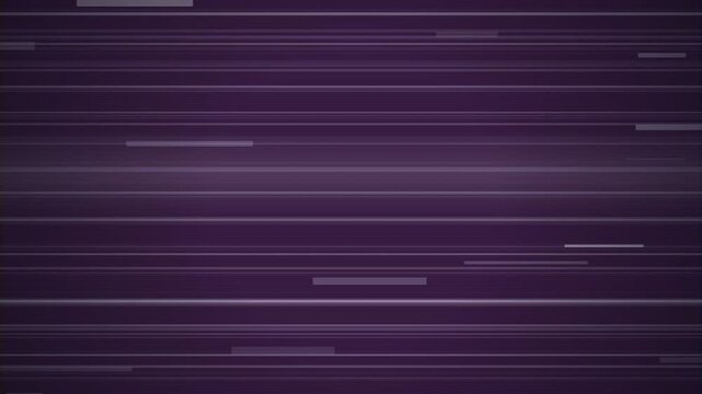 Abstract purple digital glitch animation with horizontal distortion lines and static noise. Retro VHS tracking error and bad video signal concept