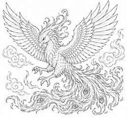 Fototapeta premium Powerful black and white illustration of a majestic eagle with spread wings.