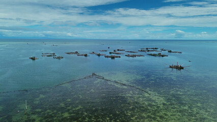 Obraz premium Fish farm with cages for fish and shrimp