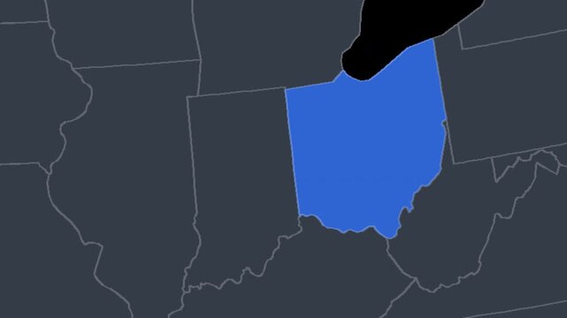 Ohio Zoomed In Blue on US Election Map State Focus Animation, Alpha 4K