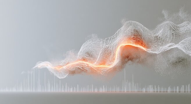 Abstract glowing energy wave, particulate matter, futuristic digital art