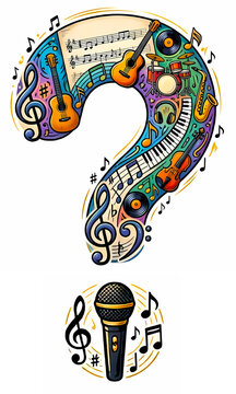 Music theme song question mark audio white background illustration