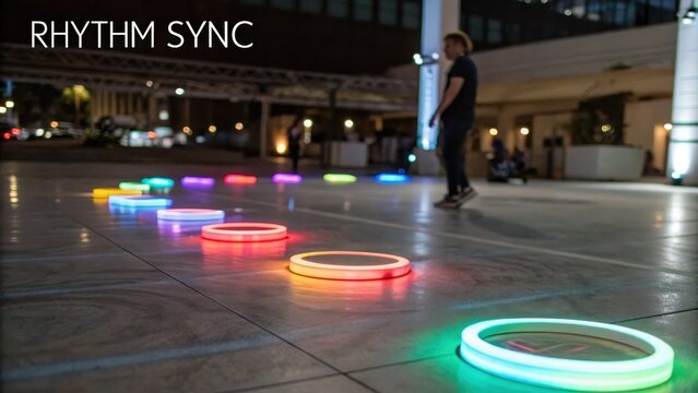 Colorful Light Circles on a Dance Floor Creating Rhythm and Sync
