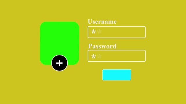 Login Form UI Animation with Cursor Clicking Username and Password Fields, Typing Effect, and Continue Button Press for Authentication, Website and App Interface Design. 4k video..