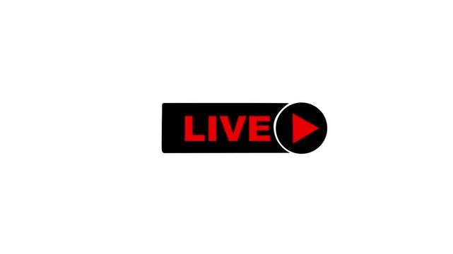 Red Live Stream Button, Sign Animation with live Text Blinking Live Button Symbol for Broadcasting, Streaming, and Online Stream with Alpha channel, Suitable for TV Shows, and social Live. 4k video 