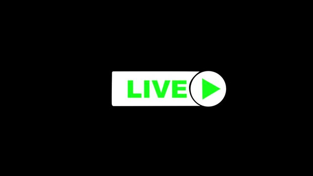 Red Live Stream Button, Sign Animation with live Text Blinking Live Button Symbol for Broadcasting, Streaming, and Online Stream with Alpha channel, Suitable for TV Shows, and social Live. 4k video 