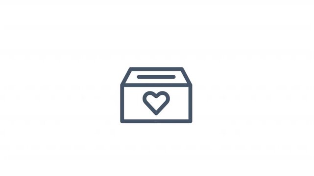 Inserting coin into donation box with heart charitable giving