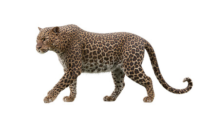 Spotted leopard walking, isolated on transparent background © Finn