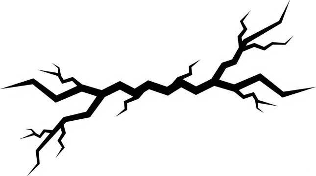 A black jagged crack graphic design element presented as an isolated object on transparent background isolated on transparent background