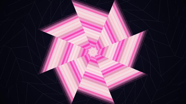 Abstract Pink Geometric Kaleidoscope Pattern Featuring Rotating Triangular Prism Shapes