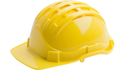 Fototapeta premium Bright yellow vented hard hat, safety equipment isolated on transparent background