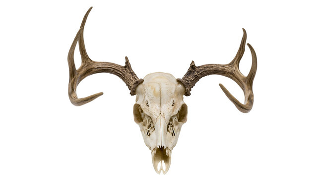 Deer skull with large antlers, isolated on transparent background