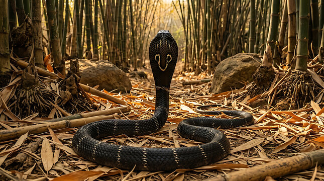  King Cobra Raising Hood in Tropical Rainforest