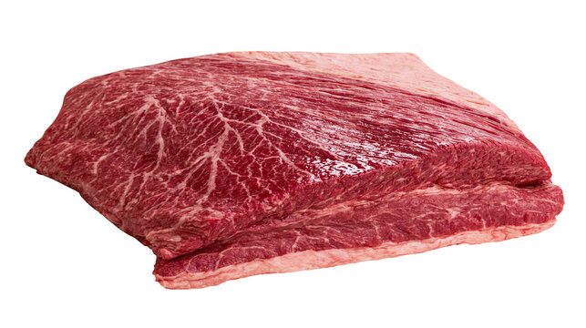 Raw marbled beef brisket with thick fat cap, isolated on transparent background