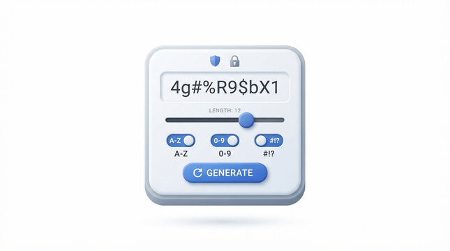 3D render of a secure digital password generator interface.