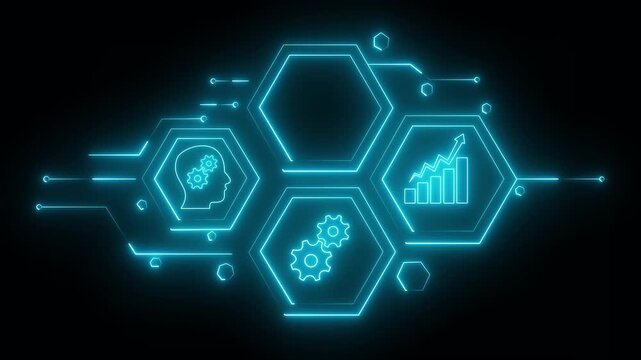 Abstract neon Hud knowledge ability business gear icon Glowing neon line concept. Glowing "" button in German on a futuristic, abstract wave technology on black background.