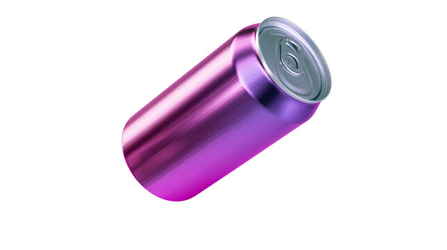 Metallic purple soda can with silver pull tab, isolated on transparent background