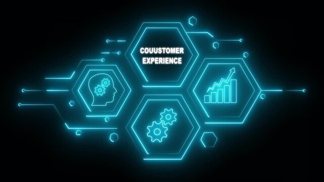 Abstract neon Hud knowledge ability business gear icon Glowing neon line concept. Glowing "CUSTOMER ENGAGEMENT" button in German on a futuristic, abstract wave technology on black background.