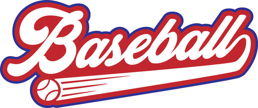 Vintage baseball typography logo and tail swoosh emblem set with flying ball for team merchandise, t-shirts, and sports branding