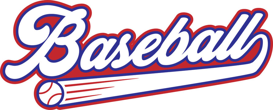 Vintage baseball typography logo and tail swoosh emblem set with flying ball for team merchandise, t-shirts, and sports branding