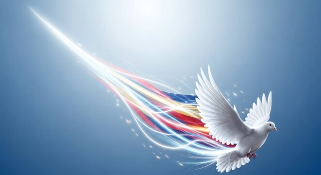 White Dove with Red and Blue Light Trails &ndash; Peace and Freedom Concept