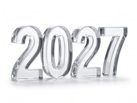 Shiny Glass Number 2027 on White Background.