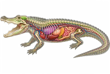 Fototapeta premium Alligator anatomy diagram. Internal organs and skeletal system of a crocodile