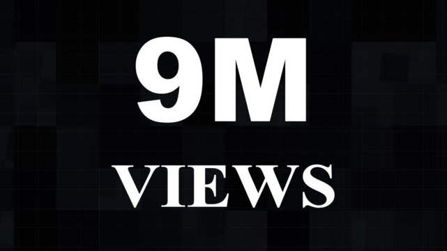 The animated 9M text effect motion video. 9M views subscribers celebration text animation and congratulations for 9m on black background