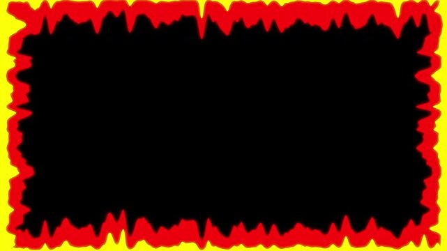 Red and yellow fire cartoon drawn flame border on black background. 4K Video