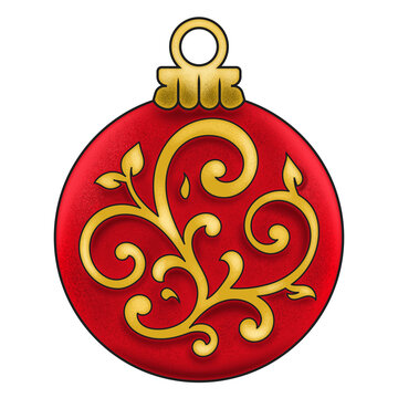 Red Christmas Ornament with Gold Floral Scroll Pattern