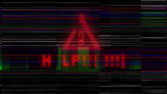 Glitchy Help Alert with Warning Sign