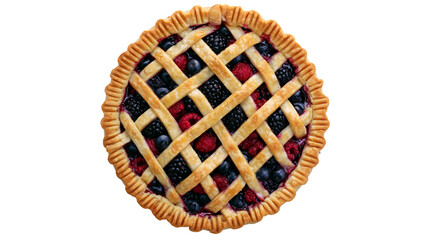 Golden lattice crust berry pie with blueberries and raspberries, isolated on transparent background © Finn