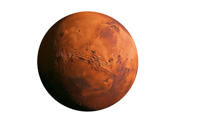 Red planet Mars with visible craters and canyons, isolated on transparent background © Finn