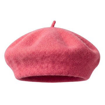 Classic pink wool beret hat isolated for trendy autumn fashion styling