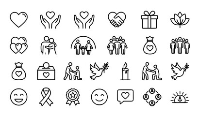 Fototapeta premium Love Compassion and Charity Outline Vector Icon Pack Editable Line Art