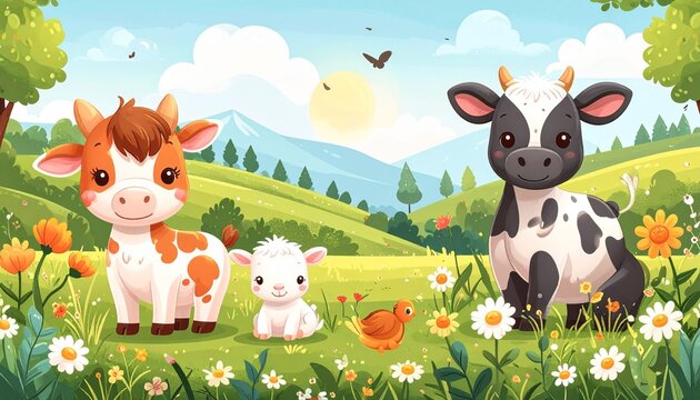 Cute farm animals seamless pattern