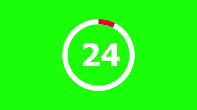 Number 24 Circular Progress Loading Animation on Green Screen