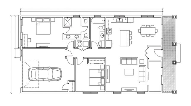 A detailed black and white architectural floor plan showing the layout of a modern residential apartment unit