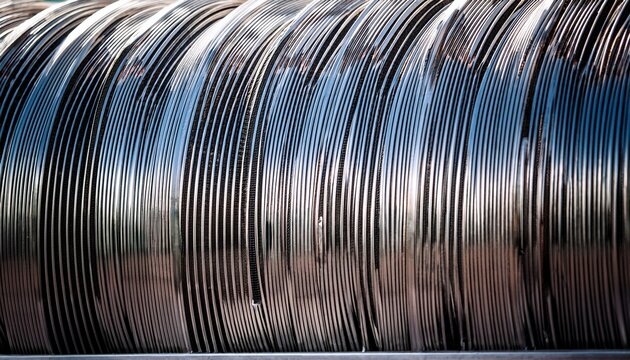 industrial hvac chiller unit fin condenser coils photographed in close up the repetitive parallel fins creating a rhythmic industrial texture pattern representing thermal engineering