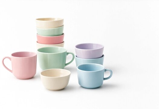Pastel Colored Mugs and Bowls Arrangement