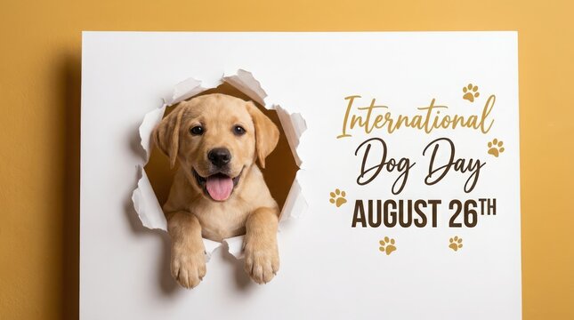 International Dog Day celebration with a cute golden retriever puppy. Happy International Dog Day, International Puppy Day
