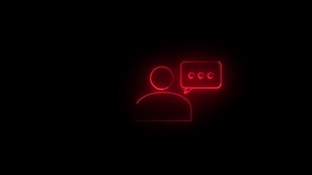 Glowing blue neon line user profile with speech bubble animation 4 k video...